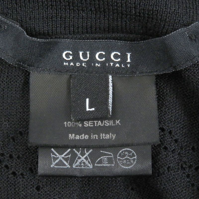 Gucci 100% Silk GG Logo Allover Light Hand Short Sleeve Short Sleeve Knit Polo