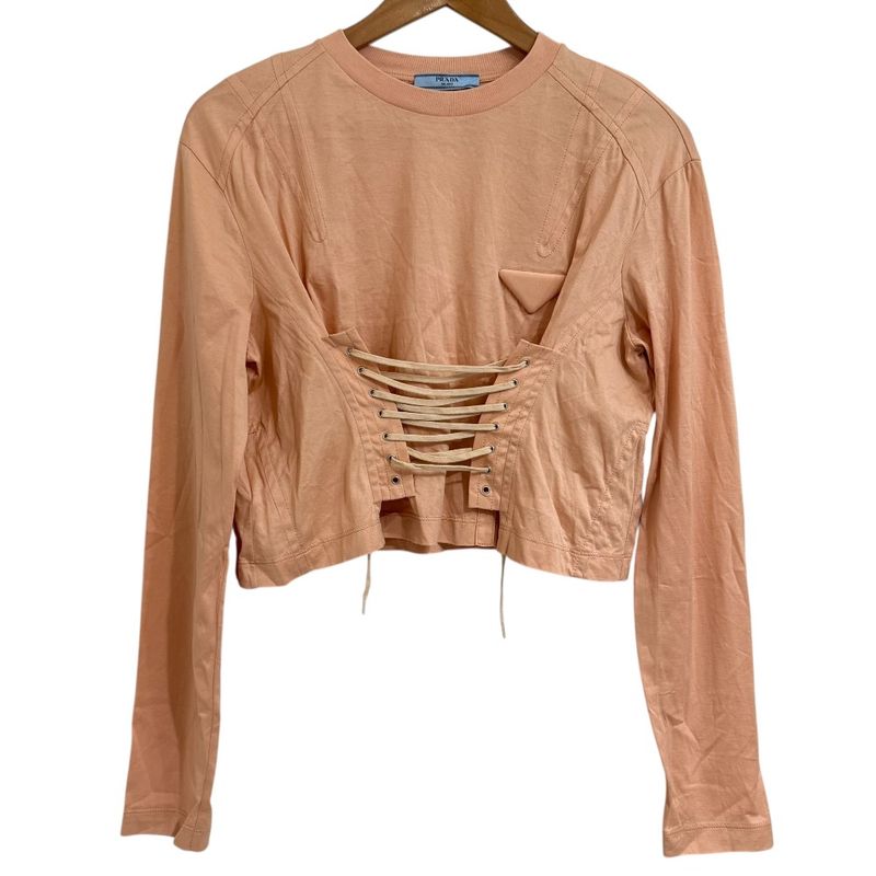 22ss Prada Long Sleeve Triangle Logo Short Length T-Shirt Cut and Sewn S Orange