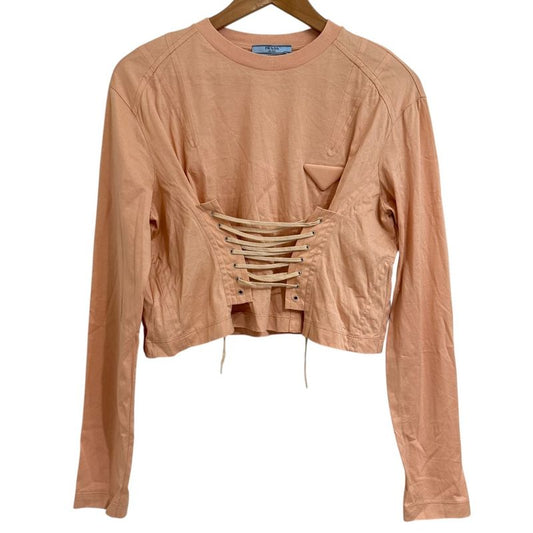 22ss Prada Long Sleeve Triangle Logo Short Length T-Shirt Cut and Sewn S Orange