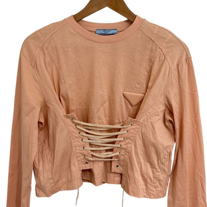 22ss Prada Long Sleeve Triangle Logo Short Length T-Shirt Cut and Sewn S Orange