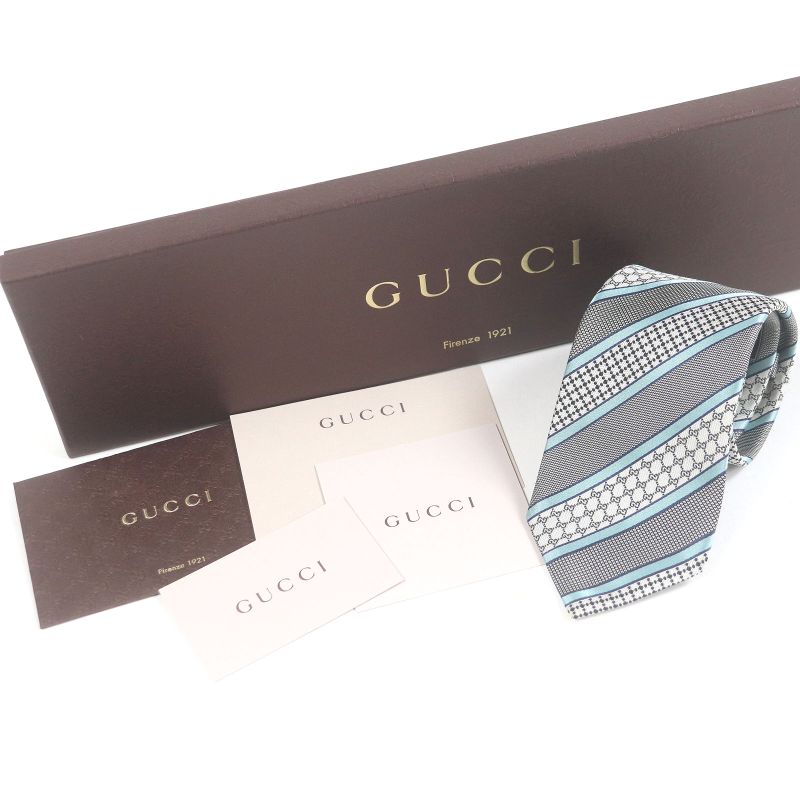 Gucci Silk Cupro Interlocking G Regimental Stripe Tie Black With Box Made In