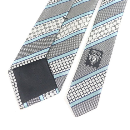 Gucci Silk Cupro Interlocking G Regimental Stripe Tie Black With Box Made In