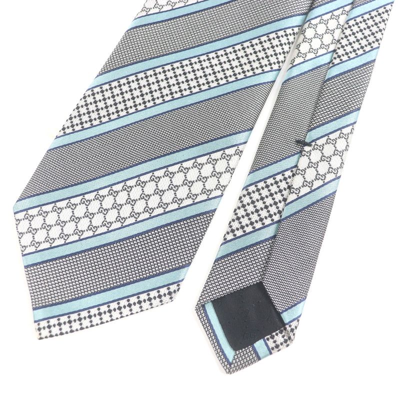 Gucci Silk Cupro Interlocking G Regimental Stripe Tie Black With Box Made In