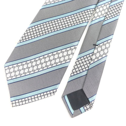 Gucci Silk Cupro Interlocking G Regimental Stripe Tie Black With Box Made In