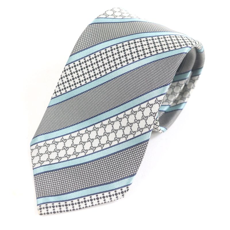 Gucci Silk Cupro Interlocking G Regimental Stripe Tie Black With Box Made In