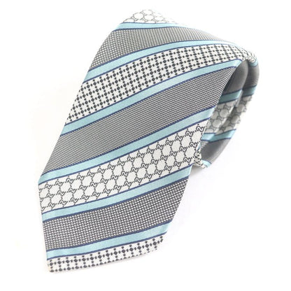 Gucci Silk Cupro Interlocking G Regimental Stripe Tie Black With Box Made In