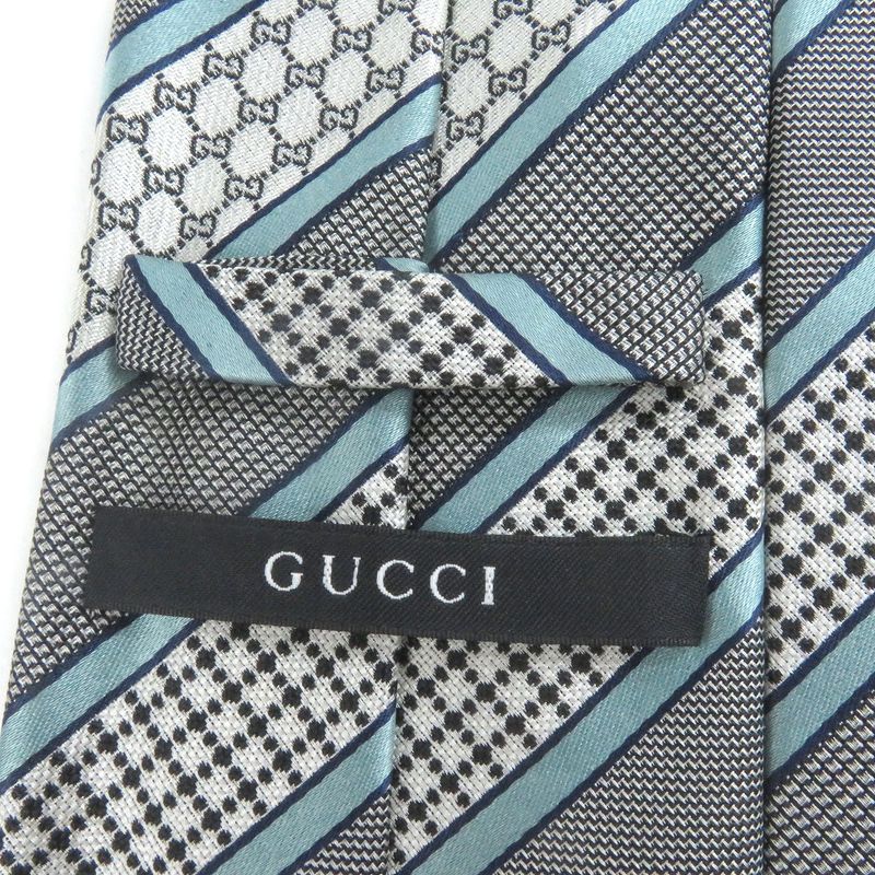 Gucci Silk Cupro Interlocking G Regimental Stripe Tie Black With Box Made In
