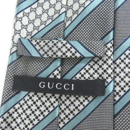 Gucci Silk Cupro Interlocking G Regimental Stripe Tie Black With Box Made In