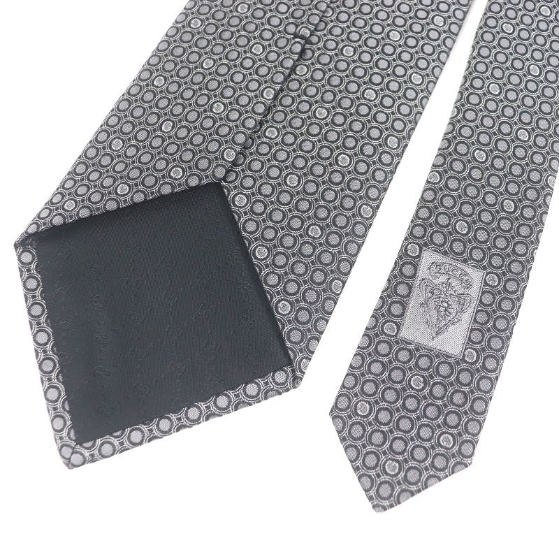 Gucci 100% Silk G Logo Dots All Over Wide Tie Gray With Store Bag