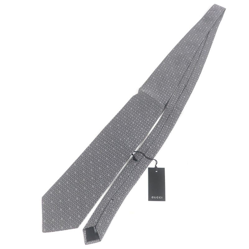 Gucci 100% Silk G Logo Dots All Over Wide Tie Gray With Store Bag