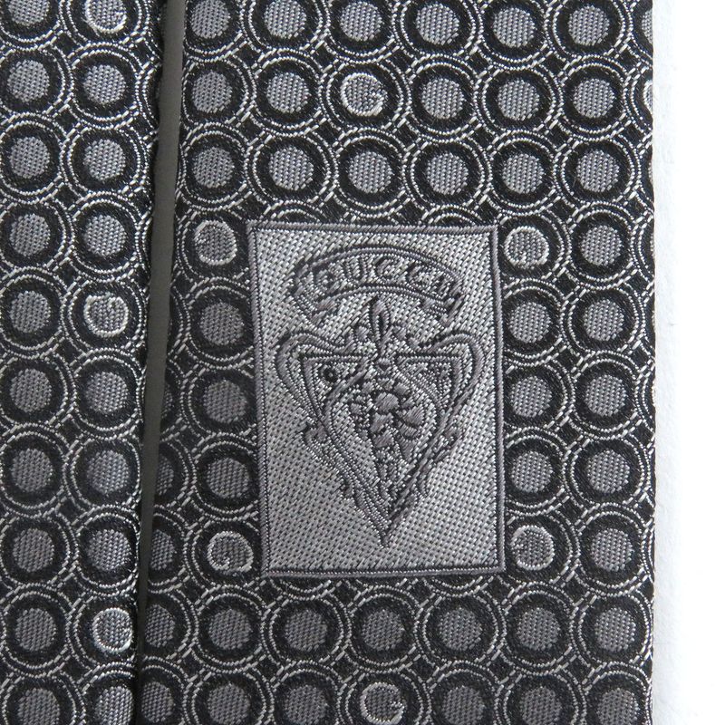 Gucci 100% Silk G Logo Dots All Over Wide Tie Gray With Store Bag