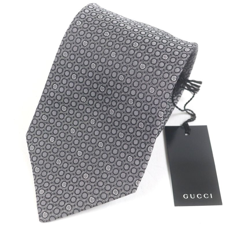 Gucci 100% Silk G Logo Dots All Over Wide Tie Gray With Store Bag
