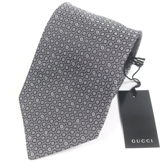 Gucci 100% Silk G Logo Dots All Over Wide Tie Gray With Store Bag
