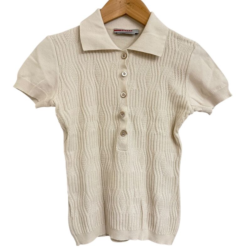 Prada Sport Short Sleeve Tight Knit Polo Shirt Cut and Sewn 38 Beige Women Used