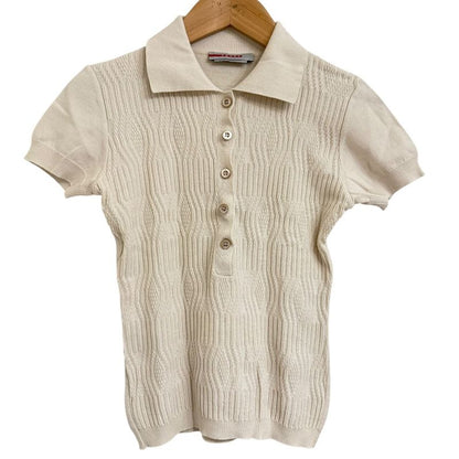 Prada Sport Short Sleeve Tight Knit Polo Shirt Cut and Sewn 38 Beige Women Used