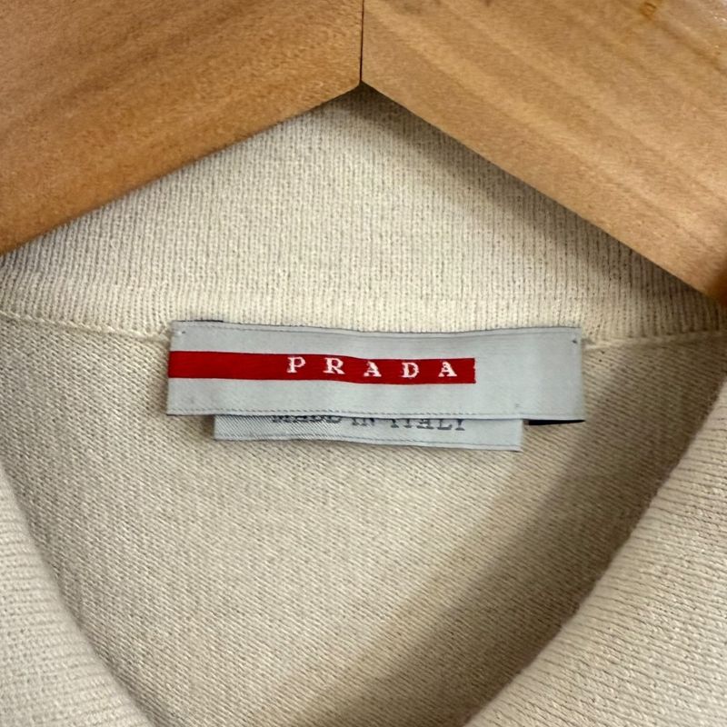 Prada Sport Short Sleeve Tight Knit Polo Shirt Cut and Sewn 38 Beige Women Used
