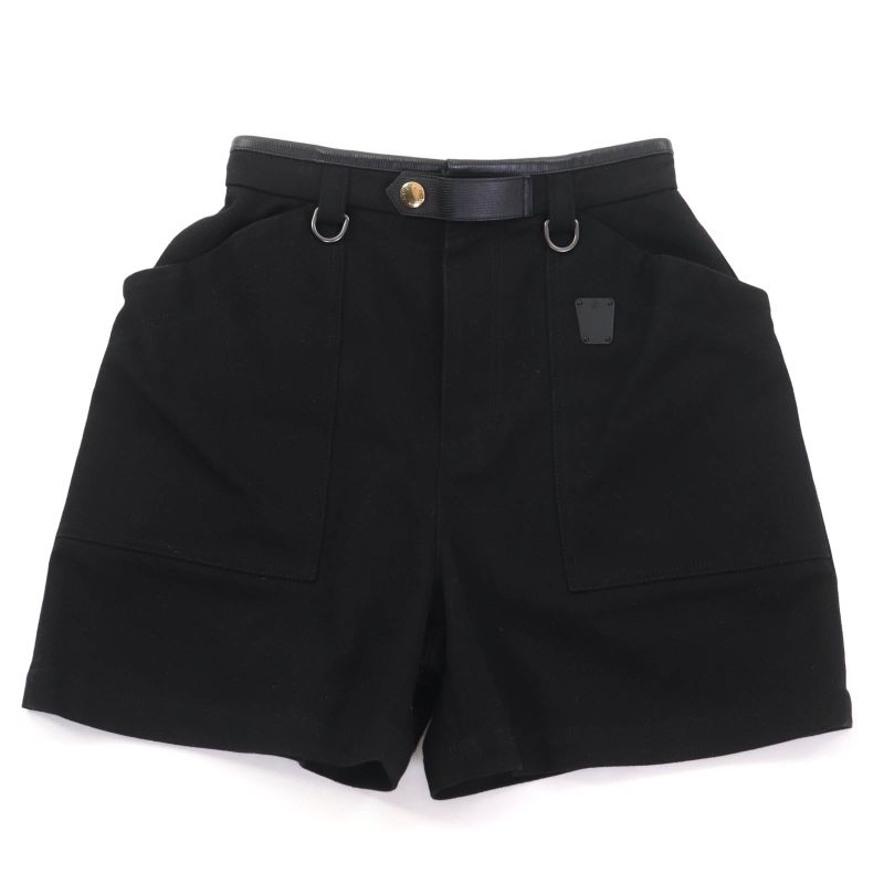 Louis Vuitton 23SS Lamb Leather Piping LV Plate Logo Button Shorts Black 34
