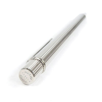 Cartier Must De Cartier Deadstock Stripe Pattern Twist Ballpoint Pen Silver