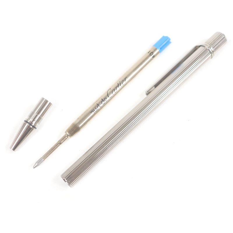 Cartier Must De Cartier Deadstock Stripe Pattern Twist Ballpoint Pen Silver