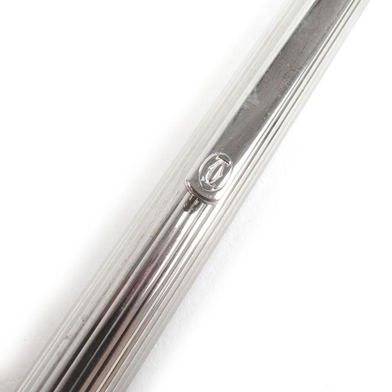 Cartier Must De Cartier Deadstock Stripe Pattern Twist Ballpoint Pen Silver