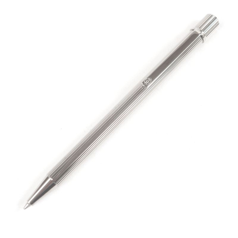 Cartier Must De Cartier Deadstock Stripe Pattern Twist Ballpoint Pen Silver