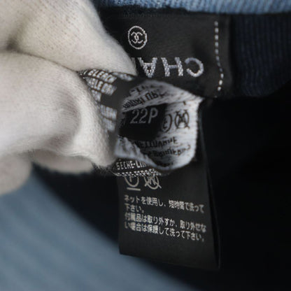 CHANEL 22P 100% Cotton Sequined Logo Denim Hat Bucket Hat Ice Blue M Genuine