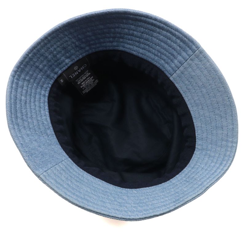 CHANEL 22P 100% Cotton Sequined Logo Denim Hat Bucket Hat Ice Blue M Genuine