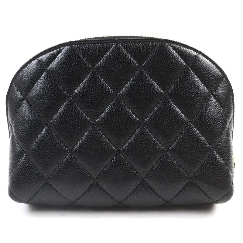 CHANEL Coco Mark Caviar Skin Matelasse Pouch Random Serial Cosmetic Pouch Black