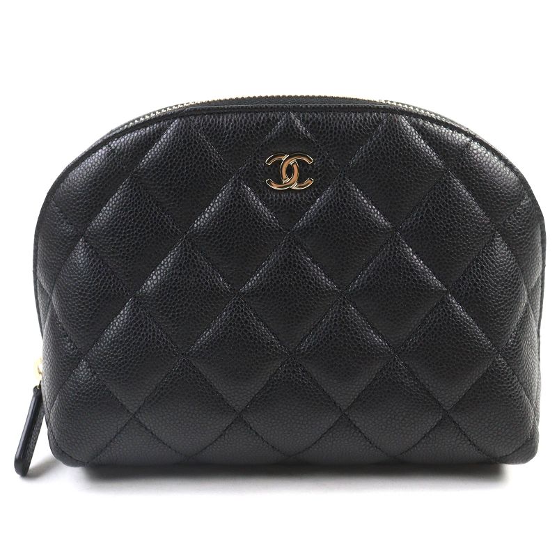 CHANEL Coco Mark Caviar Skin Matelasse Pouch Random Serial Cosmetic Pouch Black