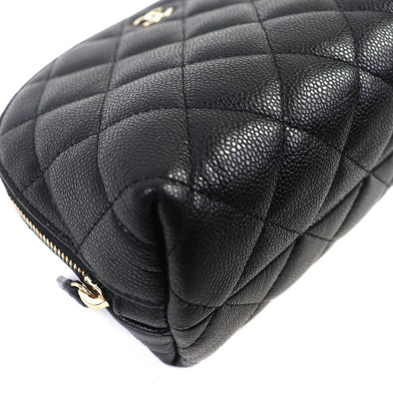 CHANEL Coco Mark Caviar Skin Matelasse Pouch Random Serial Cosmetic Pouch Black