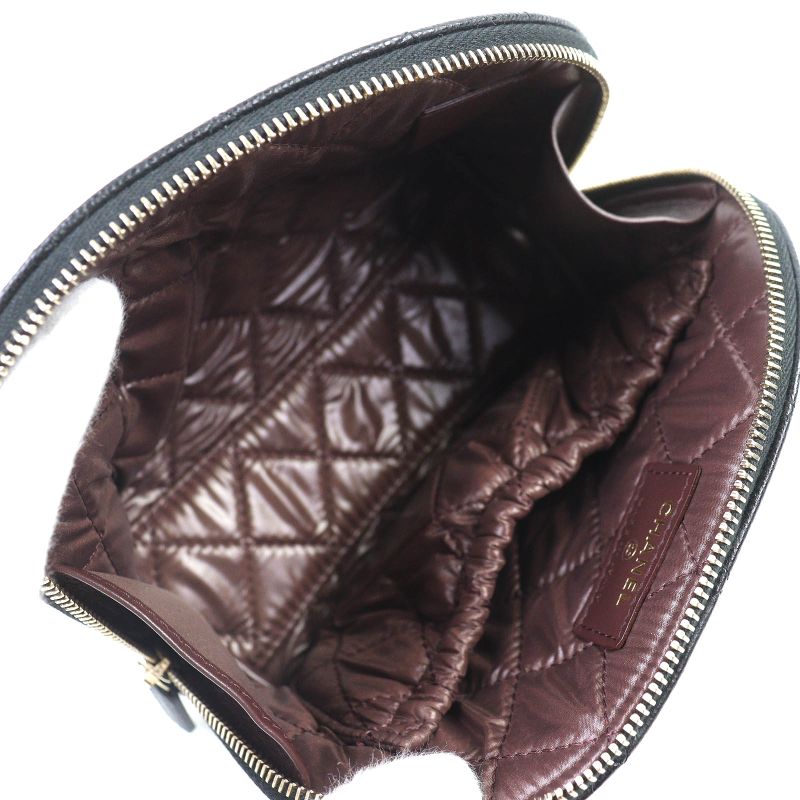 CHANEL Coco Mark Caviar Skin Matelasse Pouch Random Serial Cosmetic Pouch Black