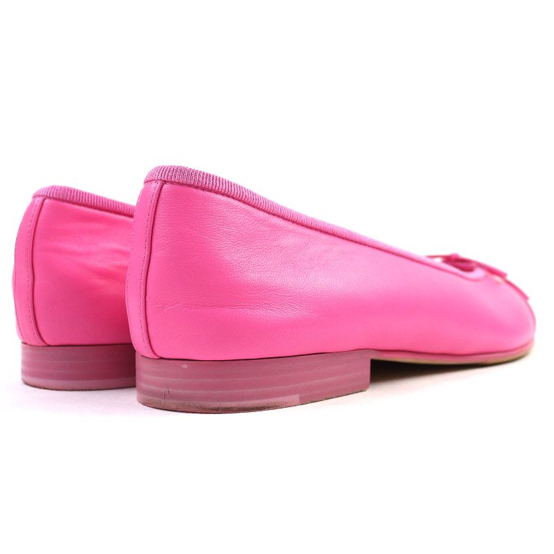 CHANEL G02819 Ballerina Coco Mark Ribbon Leather Flat Shoes Pumps Pink 35.5
