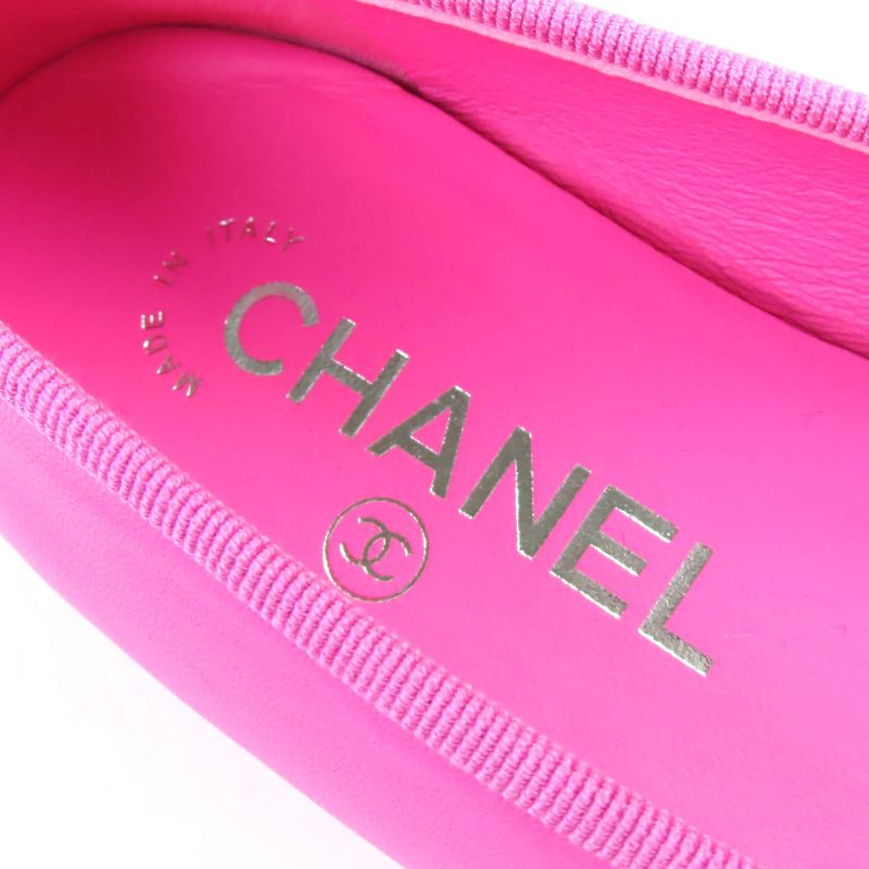 CHANEL G02819 Ballerina Coco Mark Ribbon Leather Flat Shoes Pumps Pink 35.5