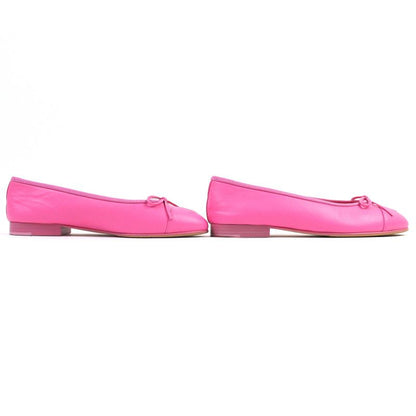 CHANEL G02819 Ballerina Coco Mark Ribbon Leather Flat Shoes Pumps Pink 35.5
