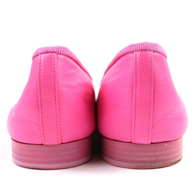 CHANEL G02819 Ballerina Coco Mark Ribbon Leather Flat Shoes Pumps Pink 35.5