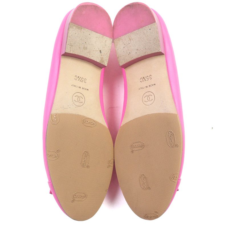 CHANEL G02819 Ballerina Coco Mark Ribbon Leather Flat Shoes Pumps Pink 35.5