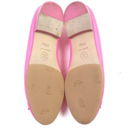 CHANEL G02819 Ballerina Coco Mark Ribbon Leather Flat Shoes Pumps Pink 35.5