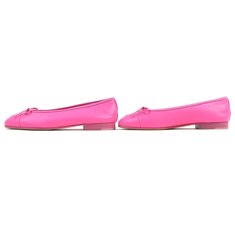 CHANEL G02819 Ballerina Coco Mark Ribbon Leather Flat Shoes Pumps Pink 35.5