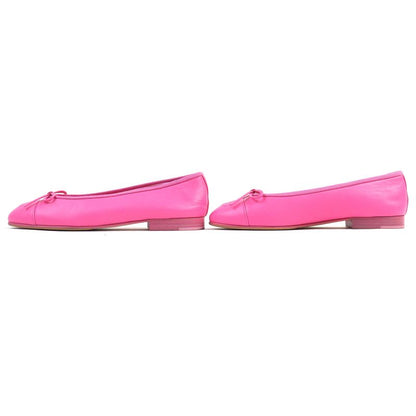 CHANEL G02819 Ballerina Coco Mark Ribbon Leather Flat Shoes Pumps Pink 35.5
