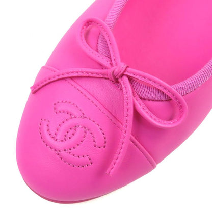 CHANEL G02819 Ballerina Coco Mark Ribbon Leather Flat Shoes Pumps Pink 35.5