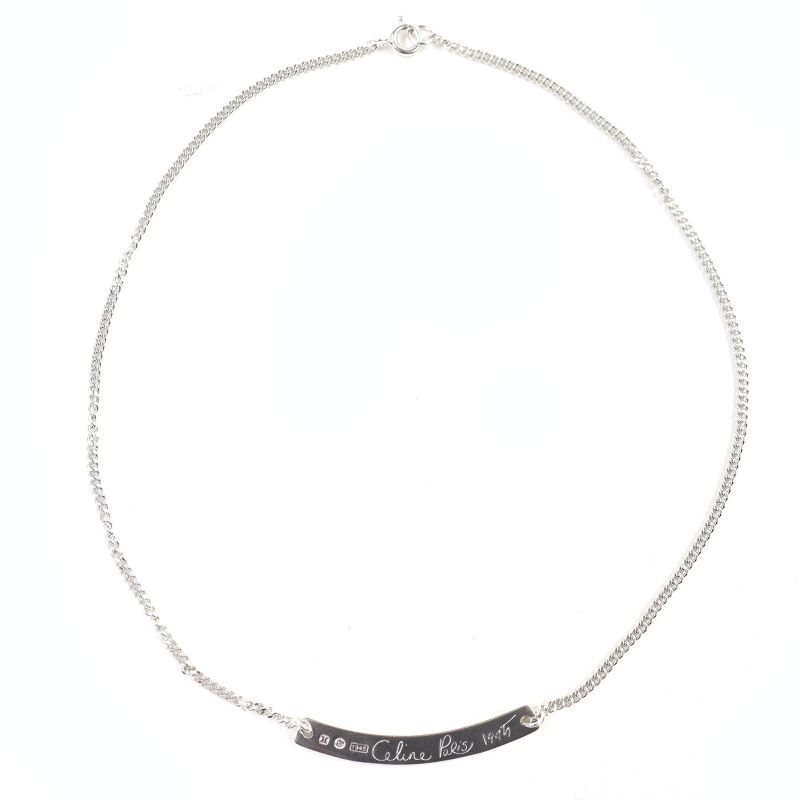 Celine Sv925 Macadam Logo Plate Necklace Pendant Accessory Silver Weight 6.6g