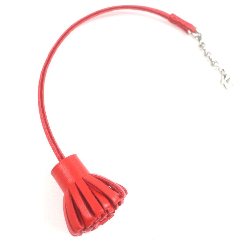 Hermes Carmencita Leather Silver Hardware Pompon Bookmark Bagcharm Orange With