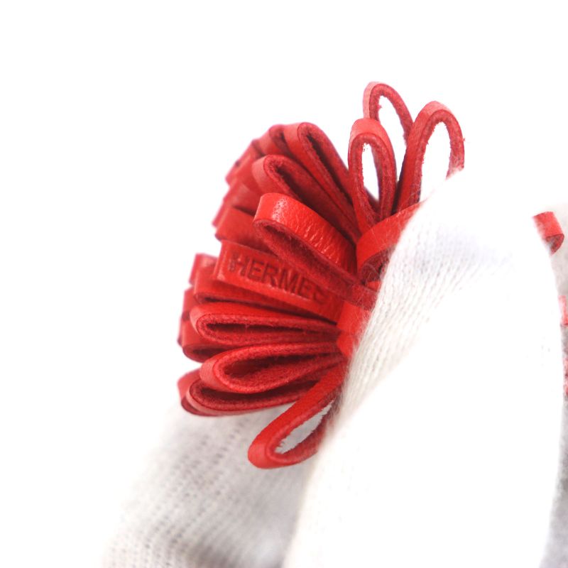 Hermes Carmencita Leather Silver Hardware Pompon Bookmark Bagcharm Orange With