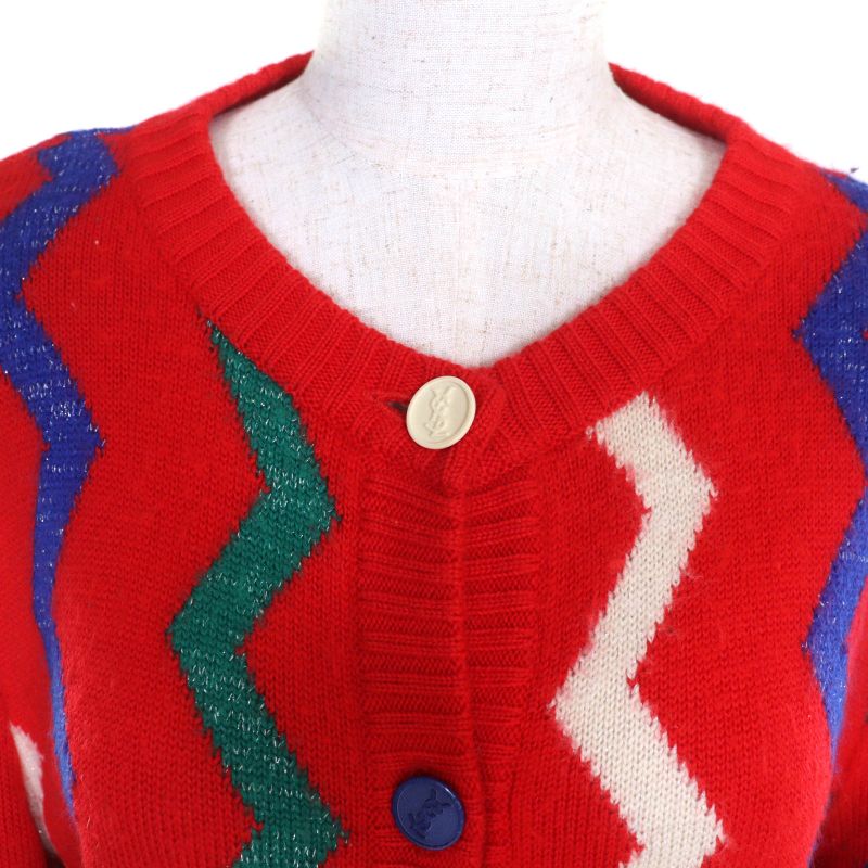 YVES Saint Laurent Yves Saint Laurent Vintage 100% Wool Zigzag Lamé Cardigan