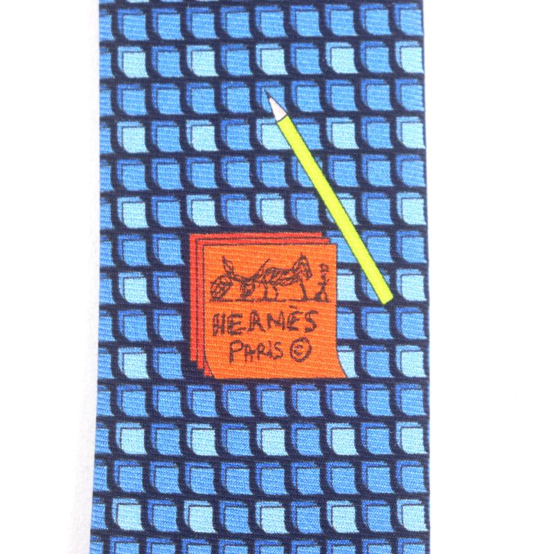 Hermes 645756 Cravate Heavy Twill 100% Silk Marine/bleu Moyen/ciel All Over