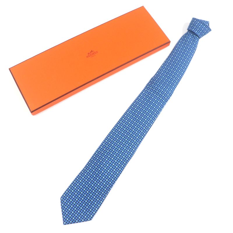 Hermes 645756 Cravate Heavy Twill 100% Silk Marine/bleu Moyen/ciel All Over