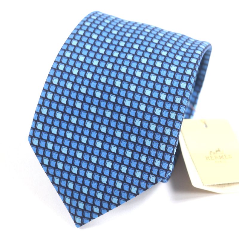 Hermes 645756 Cravate Heavy Twill 100% Silk Marine/bleu Moyen/ciel All Over