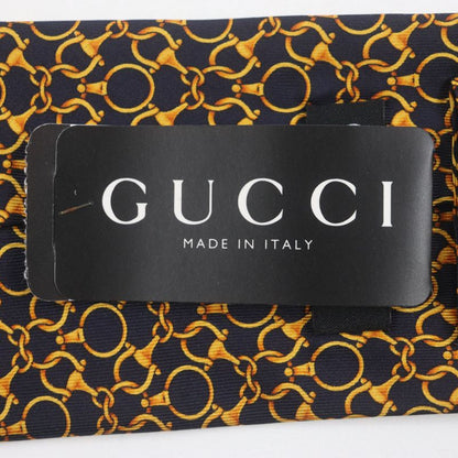 Gucci 100% Silk Cravat Bit Pattern Allover Tie Navy Gold Made In Italymade In