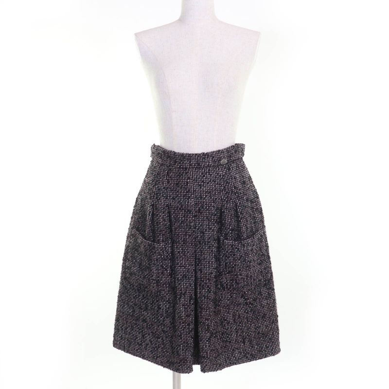 CHANEL P44259v32628 Wool Angora Coco Mark Hardware Tweed Skirt Blackish 36 Made