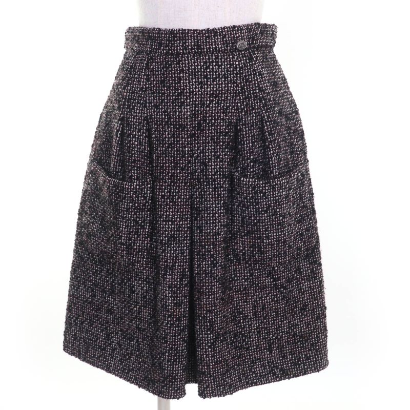 CHANEL P44259v32628 Wool Angora Coco Mark Hardware Tweed Skirt Blackish 36 Made